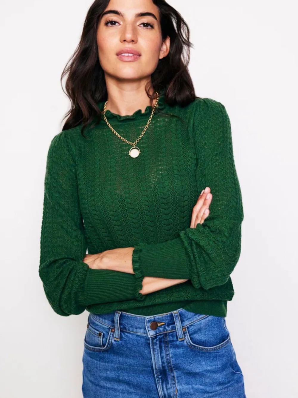 Boden Dark Green Tia Pointelle Wool Blend Sweater Size Medium